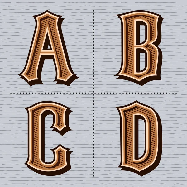 Alphabet western letters vintage design vector (a, b, c, d) — Stock Vector