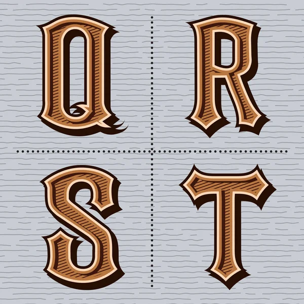 字母西方字母复古设计向量 (q, r, s, t) — 图库矢量图片