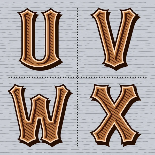 Alphabet lettres occidentales motif vintage vecteur (u, v, w, x ) — Image vectorielle