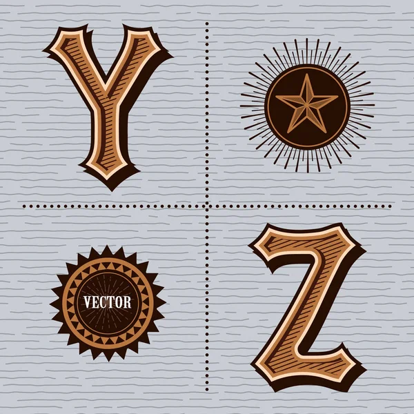 Abeceda písmena západní vintage design vektor (y, z) — Stockový vektor