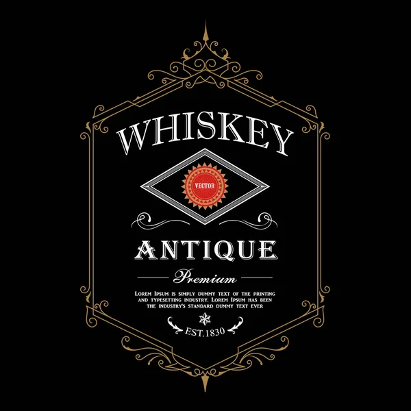 Etiqueta de whisky de marco antiguo Vintage frontera grabado en la retaguardia occidental — Vector de stock