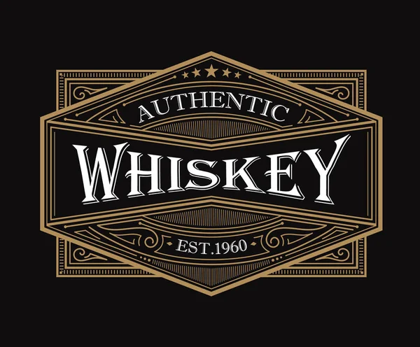 Whiskey Etykieta Antyczna Ramka Vintage Grawerowanie Granicy Zachodni Wektor Retro — Wektor stockowy