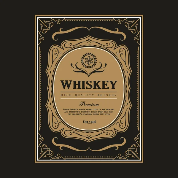 Whiskey Vintage Frame Rand Label Retro Met Hand Getekend Gravure — Stockvector