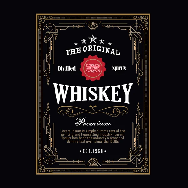 Viski antika kenar Eski çerçeve batı gravür etiketi retro vektör illüstrasyonu