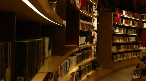 stock image a stack of books in a library