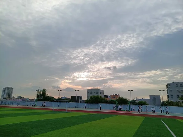 stock image view of beautiful football stadium