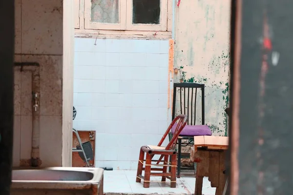 old wooden chair in the cafe