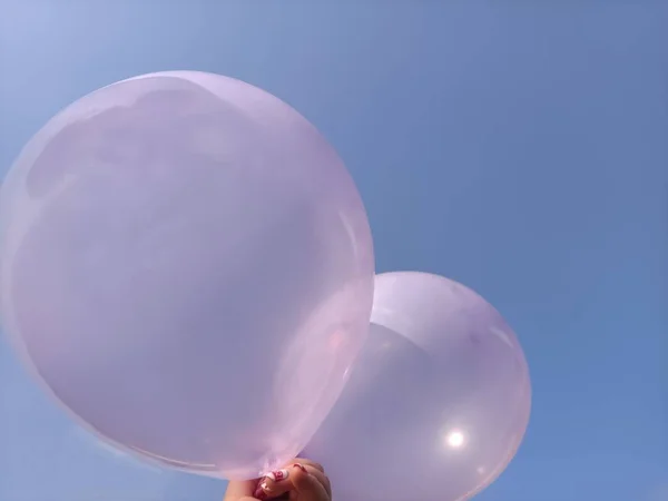 pink and purple balloons on a blue background