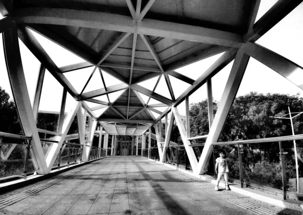 black and white image of the bridge