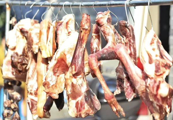 meat and sausages in the market