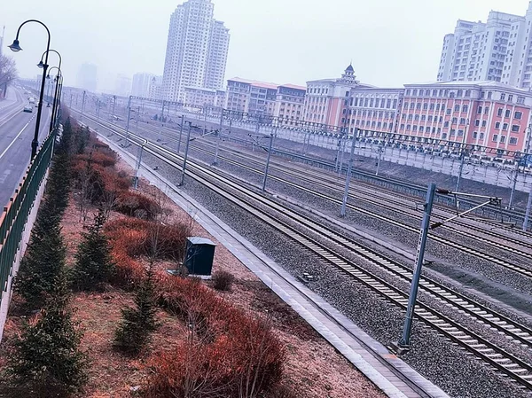 railway tracks in the city