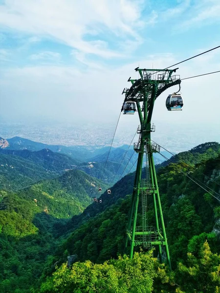 view of the cable car on the background of the mountain