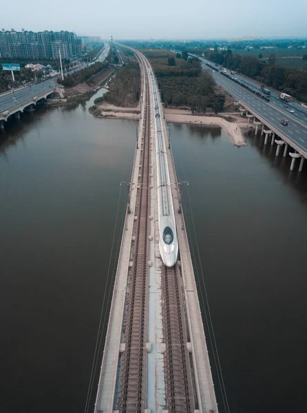 aerial view of the railway bridge in the city of kiev, ukraine