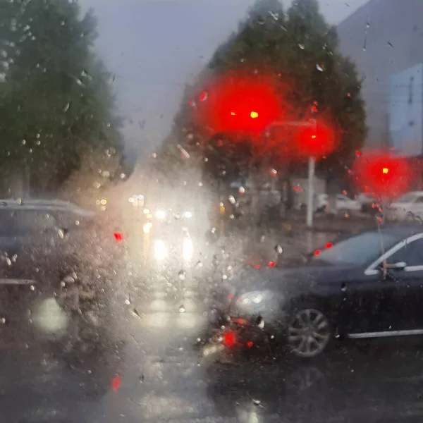 car rain in the city
