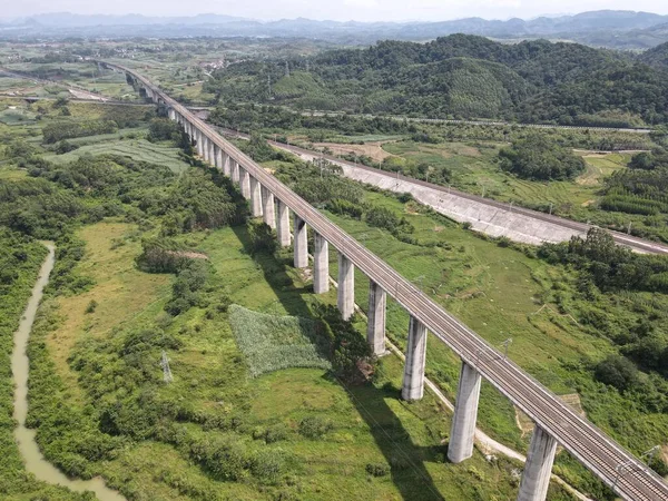 aerial view of the railway bridge, the road in the mountains