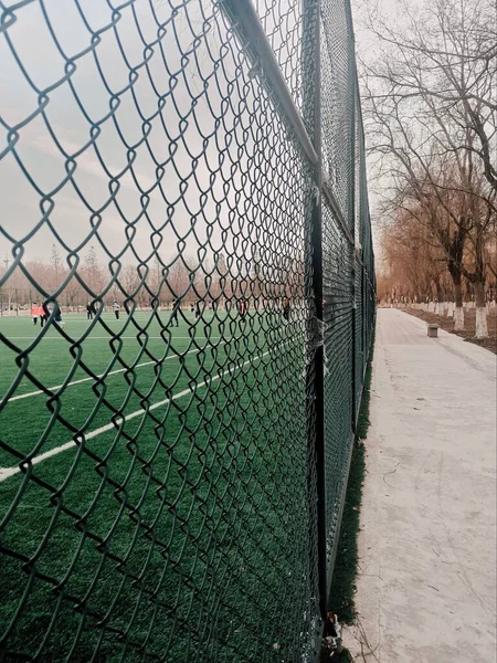 a mesh fence with a net