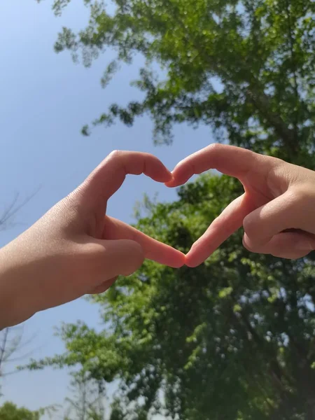 heart shape in the hands of a woman in the sky