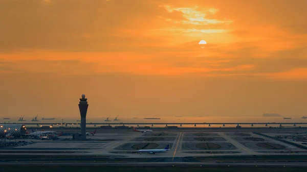 view of the airport at sunset