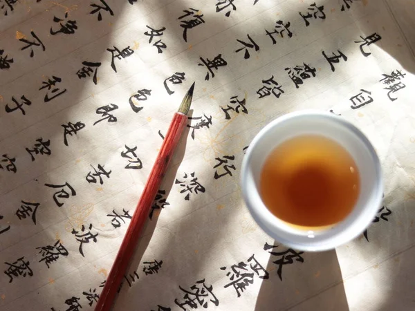 close up of a cup of tea and a book