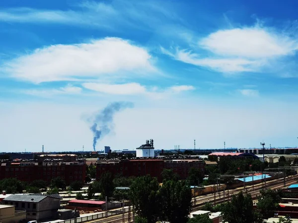 industrial factory, smoke and chimney, power plant, pollution