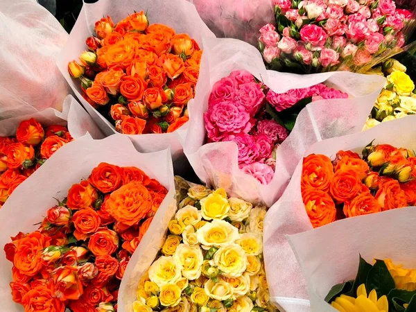 bouquet of roses in a flower shop