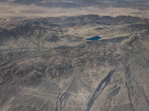 aerial view of the desert, the sky and the clouds