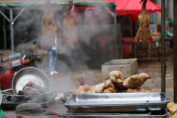 chicken and pork meat in the market