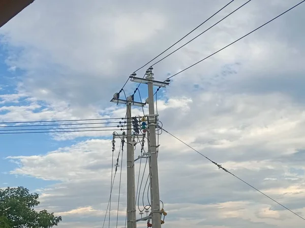 high voltage tower, electricity transmission lines