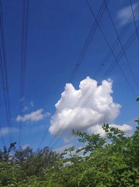 high voltage power lines and blue sky