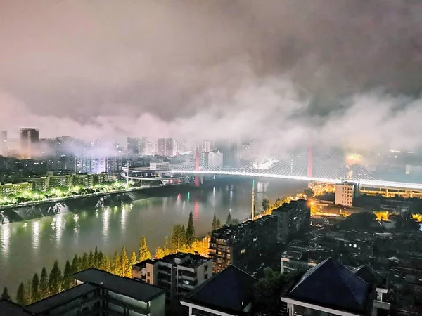 view of the city of the capital of the most polluted industrial buildings in the evening