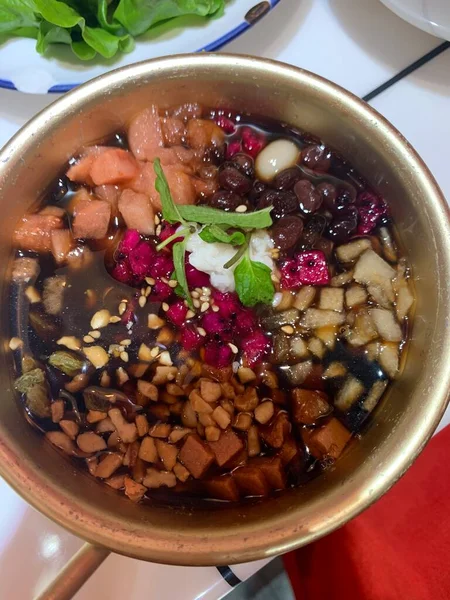 delicious red bean soup with beans and vegetables