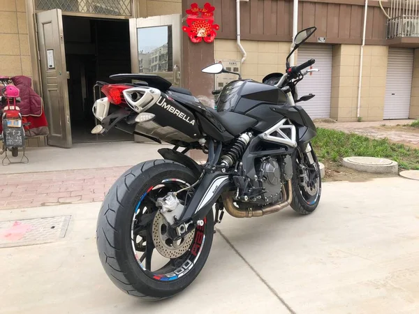 motorcycle parked in the garage