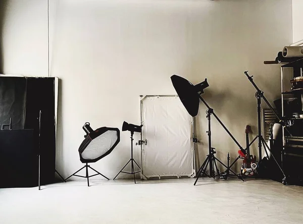 professional photo studio with lighting equipment