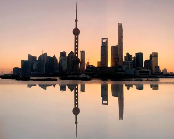 shanghai skyline at sunset