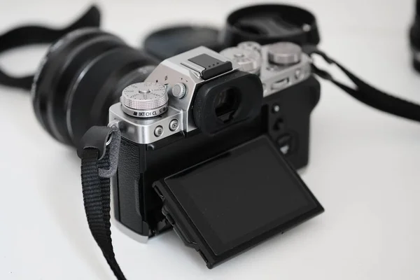 black camera on a white background