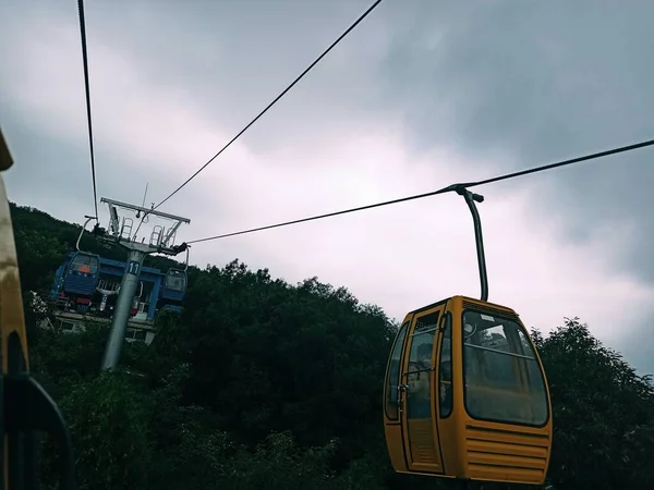 view of the cable car on the background of the mountain