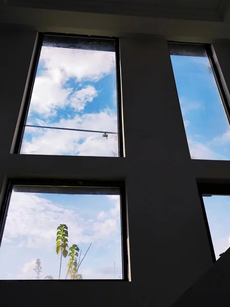 window with a blue sky