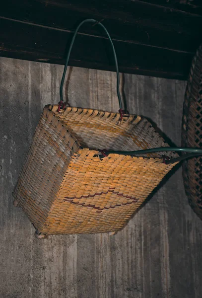 wicker basket with wooden baskets on the street