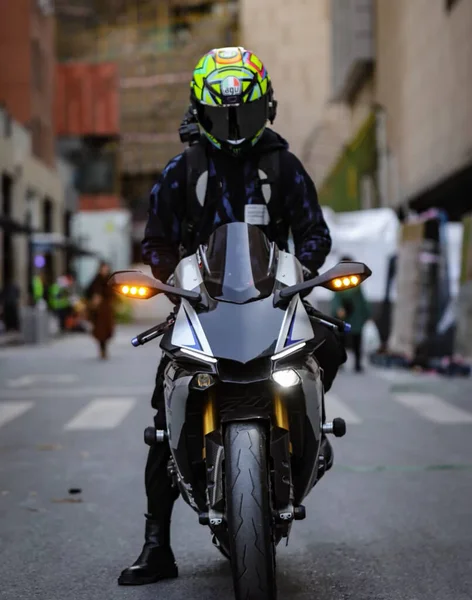 motorcycle helmet on the street