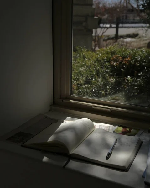 a closeup shot of a modern window with a laptop