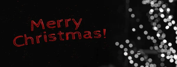 メリークリスマス 赤い書道テキスト冬の休日幸せな時間のポスターの壁紙画像モノクロのガーランド照明フレームと黒の背景 — ストック写真