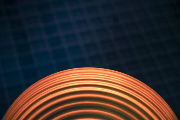 circle lamp orange light on dark blue top unfocused abstract background of cafe interior design room, copy space for your text or inscription
