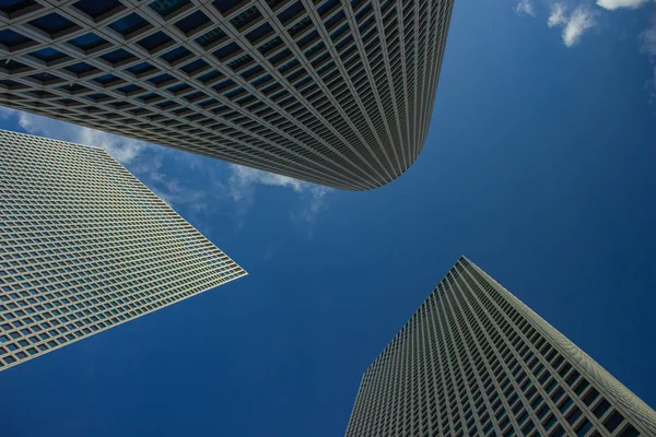 Marco Ciudad Moderna Trabajo Vista Urbana Escorzo Desde Abajo Tres — Foto de Stock