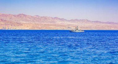 Israeli army military ship in Gulf of Aqaba Red sea bay patrols waters  clipart