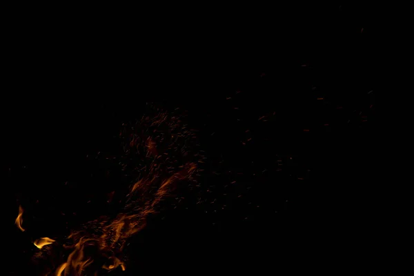 Vuur Vlam Schittert Donkere Nacht Achtergrond Leeg Kopieerruimte Voor Tekst — Stockfoto