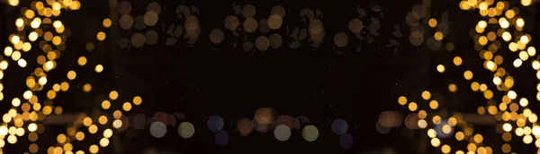 Праздничная Симметрия Образца Праздник Золотой Подсветки Боке Блестки Рамка Черном — стоковое фото