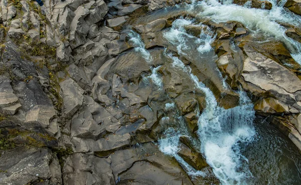 Draufsicht Antennenlandschaft Des Hochlandes Felsige Kaskade Wasserfall Fluss Strom Natürliche — Stockfoto