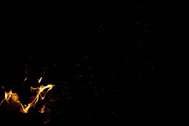 ateş hareketi ve parlaklıklar siyah basit arkaplan desen üzerinde boş kopyalama alanı