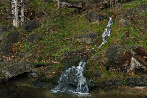 春天里风景秀丽，绿草如茵，溪流清澈，山清水秀 — 图库照片