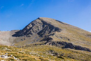 Great edge on highland hill mountain ridge nature landscape, clear weather time with blue sky and shadows from clouds, copy space